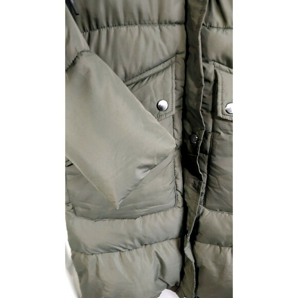 Womens Big Chill Long Puffer Coat W/Removable Hood Faux Fur Trim Medium Green - Picture 7 of 13